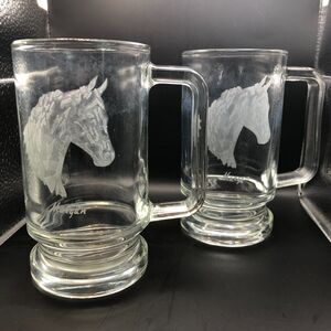 Morgan Horse Irish Coffee Glasses Mugs Set Of 2 Etched Equestrian Barware